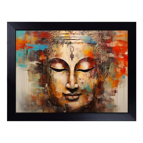 Lap Tray with Bean Bag Cushion, Buddha Abstract - Handmade in the UK, Raised Wooden Edge, Padded Cushion, Heat-Resistant Wipe-Clean Surface, for Meals, Laptops and Crafts