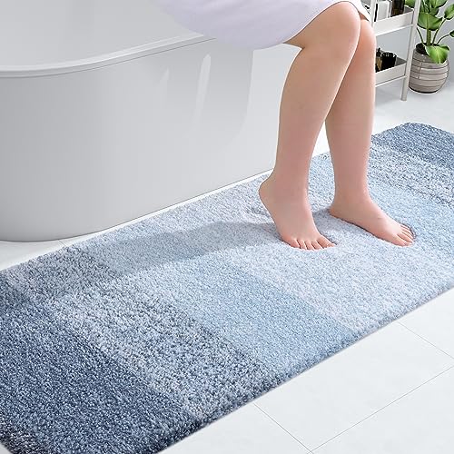 OLANLY Luxury Bathroom Rug Mat 70x24, Extra Soft and Absorbent Microfiber Bath Rugs, Non-Slip Plush Shaggy Bath Carpet Runner, Machine Wash Dry, Bath Mats for Bathroom Floor, Tub and Shower, Blue