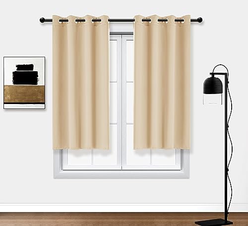 PI Blackout Curtain Panel 63 Inches Long,Sound Reducing Thermal Insulated Light Blocking Grommet Window Curtains for Living Room/Bedroom 1 Panel (Beige, W52XL63)