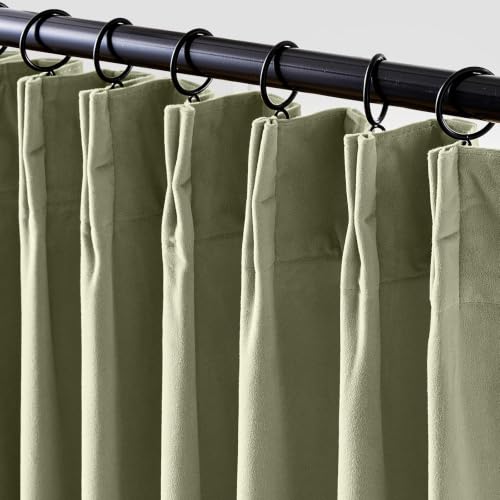 Lazzzy Green Velvet Curtains 108 Inch Length Blackout Pinch Pleated Room Darkening Drapes Luxury Back Tab Thermal Insulated Treatments for Bedroom Living Room 2 Panels, 52 x 108 Inch, Olive Sage