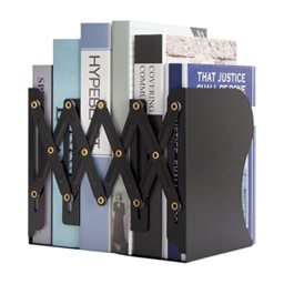 Aobopar Adjustable Book Ends, Metal Bookends for Heavy Books, Desk Book Holder for Shelves, Book Organizer for Desk, Suitable for Office, Home and School Use (Black)