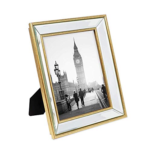 Isaac Jacobs 8x10 Gold Beveled Mirror Picture Frame - Classic Mirrored Frame with Deep Slanted Angle Made for Wall Décor Display, Photo Gallery and Wall Art (8x10, Gold)