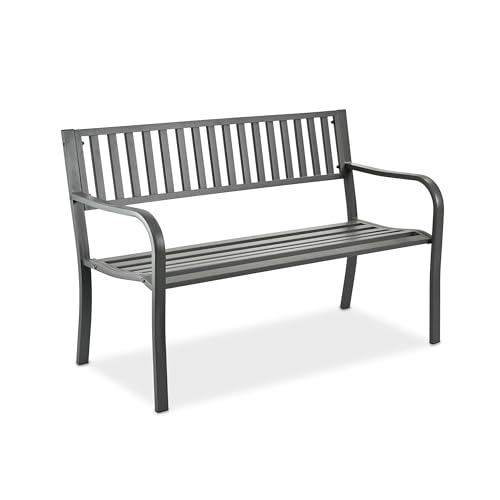 Relaxdays garden bench, 2-seater, HxWxD: 82 x 127.5 x 59.5 cm, steel, bench for garden, terrace, balcony, park, grey