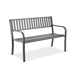 Relaxdays garden bench, 2-seater, HxWxD: 82 x 127.5 x 59.5 cm, steel, bench for garden, terrace, balcony, park, grey