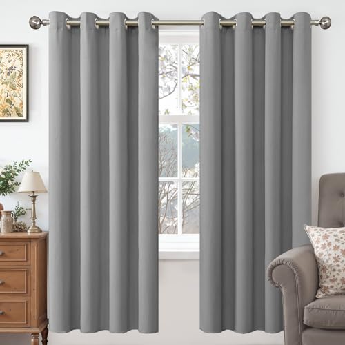 YoungsTex Grey Velvet Blackout Curtains 72 Inches Length for Living Room Window, Thermal Insulated Room Darkening for Bedroom Office with Grommet, 2 Panels, 52 X 72 Inch