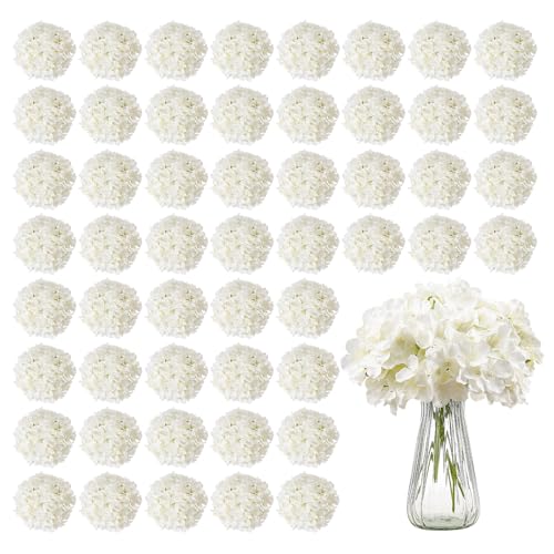 VEVOR Artificial Flowers, 65 pcs Real Looking White Silk Fake Hydrangea Bulk, White Faux Bridal Shower with Stems for DIY Wedding Bouquets, Home Centerpieces Arrangements, Party Tables Decorations