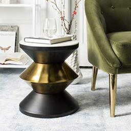 SAFAVIEH Modern Accent Table with Wooden, in Black and Gold, 36 X 36 X 40.64