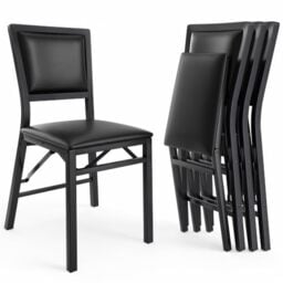 VECELO Folding Dining Chairs Set of 4, PU Leather Kitchen Chairs with Padded Seat, Metal Steel Frame, Space Saving, Easy-Clean Armless Dining Chairs, No Assembly
