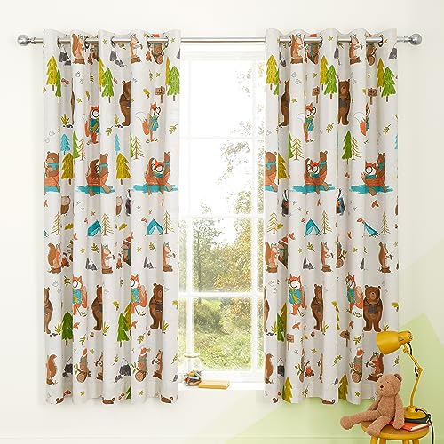 Catherine Lansfield Woodland Adventure 66x72 Inch Fully Reversible Two Curtain Panels White Grey