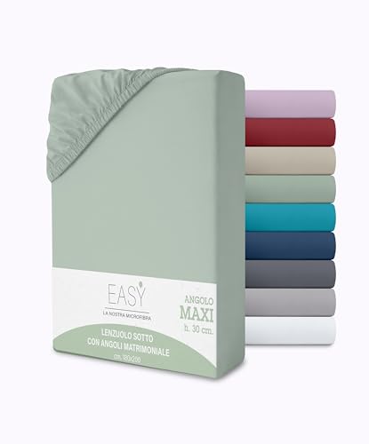Double Fitted Sheet, 180 x 200 + 30 cm, Microfibre, 30 cm Height, Plain Colour, No Iron, Fitted Sheet with Elasticated Corners