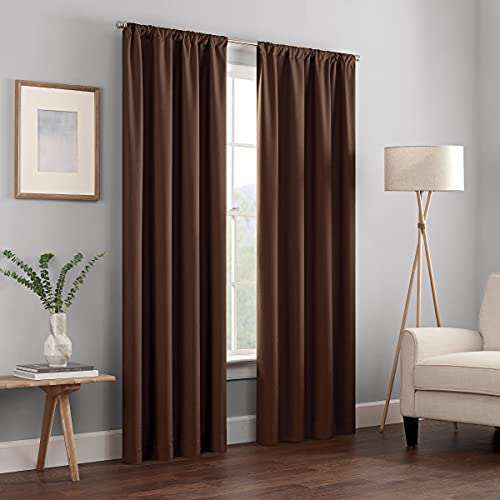 "Eclipse Kendall Modern Blackout Thermal Rod Pocket Window Curtain for Bedroom or Living Room (1 Panel), 42"" x 95"", Chocolate"