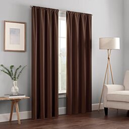 "Eclipse Kendall Modern Blackout Thermal Rod Pocket Window Curtain for Bedroom or Living Room (1 Panel), 42"" x 95"", Chocolate"
