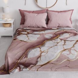 PETTI Artigiani Italiani - Spring Summer Double Bedspread Lightweight Double Bed Sheet Marble Mauve 100% Made in Italy