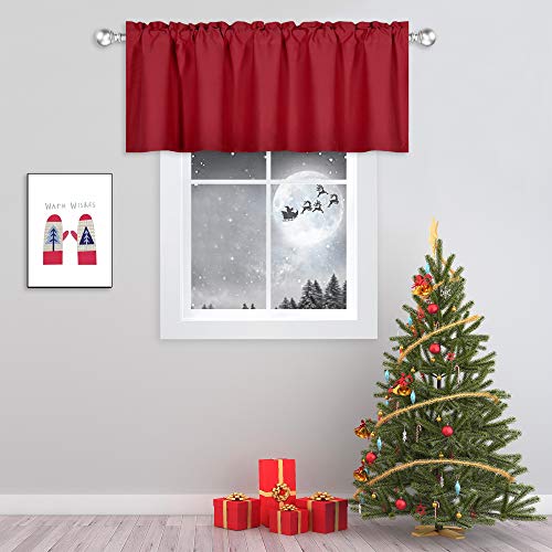 DECOVSUN Red Valance for Windows 60x18 Inch Solid Thermal Insulated Blackout Rod Pocket Kitchen Short Curtain Toppers Valance for Bathroom Living Room 1 Panel