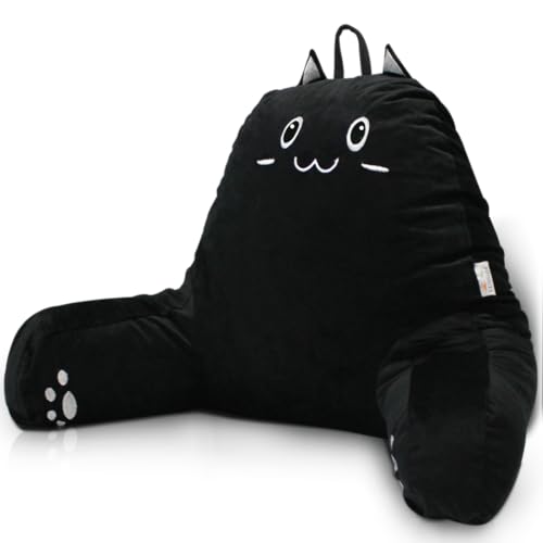 SUNSIDE Cat Pattern Reading Pillow, Back Cushion for Sitting in Bed, Shredded Memory Foam Rest Pillow with Armrests, Suitable for Reading, Relaxing,