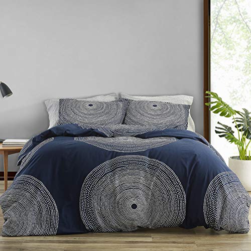 MARIMEKKO Smooth Cotton Percale Bedding with Matching Sham, Lightweight Home Decor, Fokus Navy, King