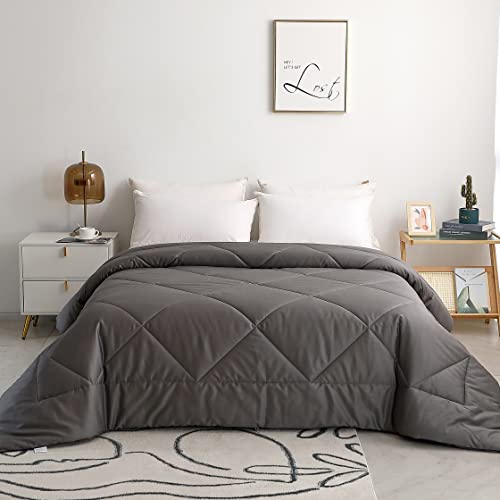 Leisurely Collection 2025 Premium Upgraded Non-Vacuum Bed Quilt All Seasons 100% Cotton Filled Comforter - Reversible Lightweight Soft Breathable Fluffy (Midnight Grey Twin)