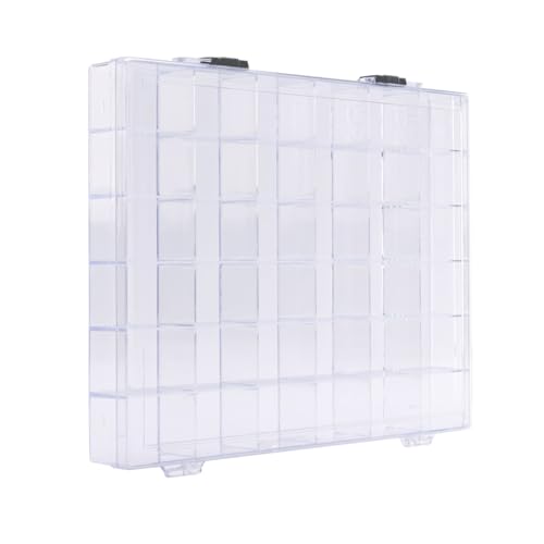 Vaessen Creative Plastic Storage Box with Lid - 9.7 x 7 x 1.25-36 Compartments of 1.6 x 1.1 x 1 - Clear Organiser for Sewing, Diamond Art, Small Accessories and Craft Supplies