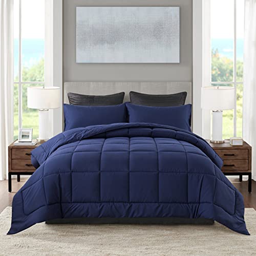 "DOWNCOOL Twin Comforter Set -All Season Bedding Comforters Sets with 1 Pillow Case -2 Pieces Bed Set Down Alternative Comforter Set -Blue Twin Bedding Sets(64""x88"")"