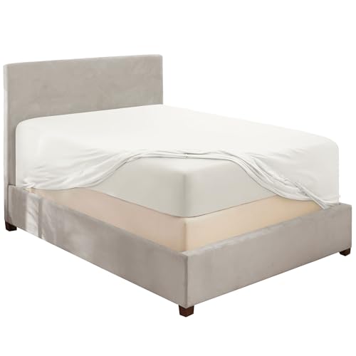 Hearth & Harbor Extra Deep Pocket King Fitted Sheet, White Fitted Sheet King Size, 1800 Microfiber King Fitted Sheet Only, Ultra Soft King Bed Fitted Sheet Fits up to 24 '' Mattress