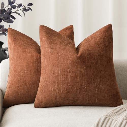 Foindtower Pack of 2 Soft Textured Throw Decorative Pillow Covers Square Accent Solid Cushion Cover Cozy Farmhouse Pillow Case with Zippe for Couch Sofa Bed Living Room 20x20 Inch, Burnt Orange