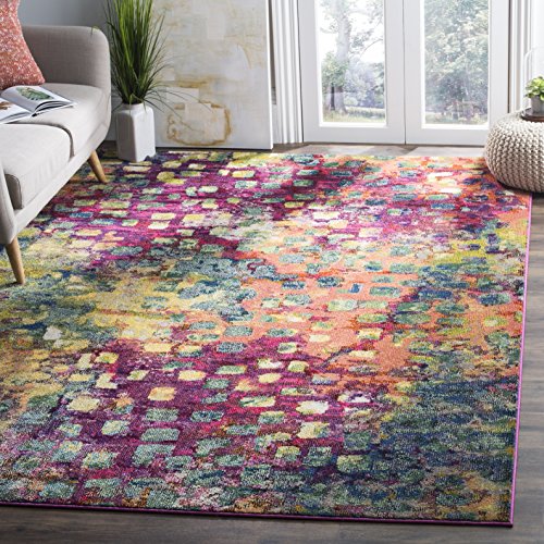 Safavieh Boho Rug for Living Room, Dining Room, Bedroom - Monaco Collection, Short Pile, in Pink and Multi, 200 x 200 cm