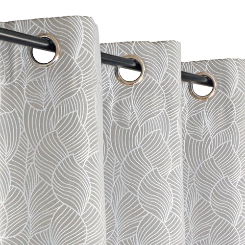 Atout Ciel Fantasy Jacquard Thermal Curtain with Eyelets 135 x 240 cm Ready to Hang Light Grey