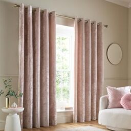 Catherine Lansfield Crushed Velvet 46x72 Inch Eyelet Curtains Blush Pink