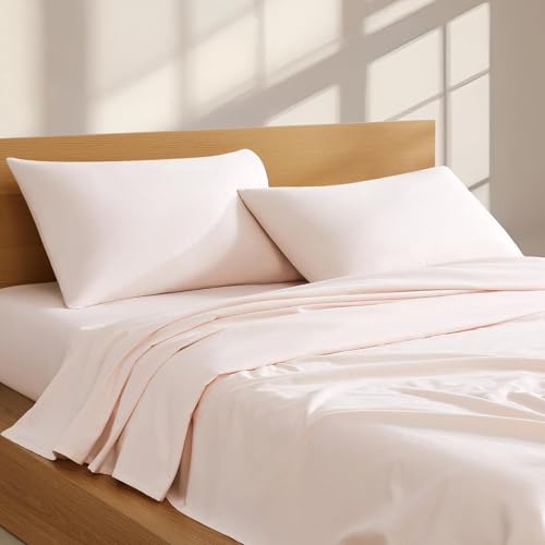 Linen Closet 160 GSM 100% Cotton Percale Sheet Set Queen Soft Pink