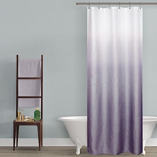 Mrs.Naturall Grey Purple Small Shower Curtain 36x72 for Bathroom Ombre White and Gray Purple Plastic Shower Curtian Liner Hooks for Stall