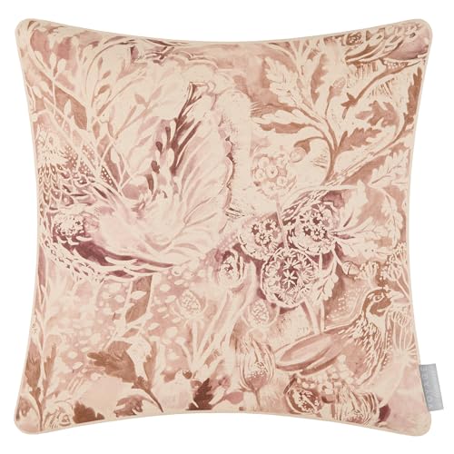 Voyage Maison Rothesay Feather Filled Cushion – Woodland Watercolour Printed Piped Country Décor (Coral - 43x43cm)