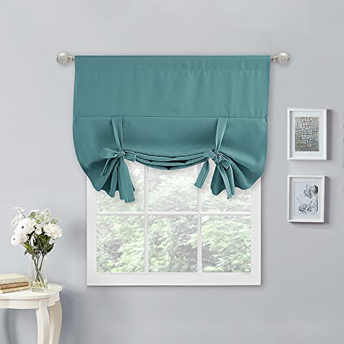 "NICETOWN Blackout Roman Curtain - Room Darkening Tie Up Shades Thermal Insulated Balloon Window Treatment Shades for Cafe/Office/Christmas Decor (1 Panel, Sea Teal, 40"" W by 54"" L)"