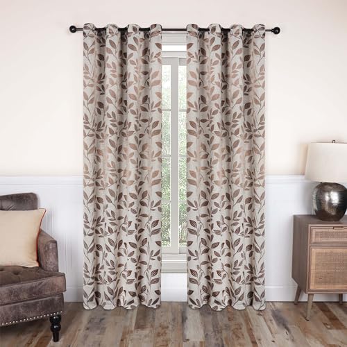 Superior Blackout Curtains, Room Darkening Window Accent for Bedroom, Sun Blocking, Thermal, Modern Bohemian Curtains, Leaves Collection, Set of 2 Panels, Rod Pocket - 52 in x 84 in, Cream