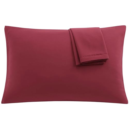 uxcell Microfiber Pillowcases Set of 2, Zipper King 20x36 Wine - Comfortable Breathable Fabric, Anti-Fade & Anti-Shrink, Machine Washable, Pillow Cases for Bedroom and Hotel