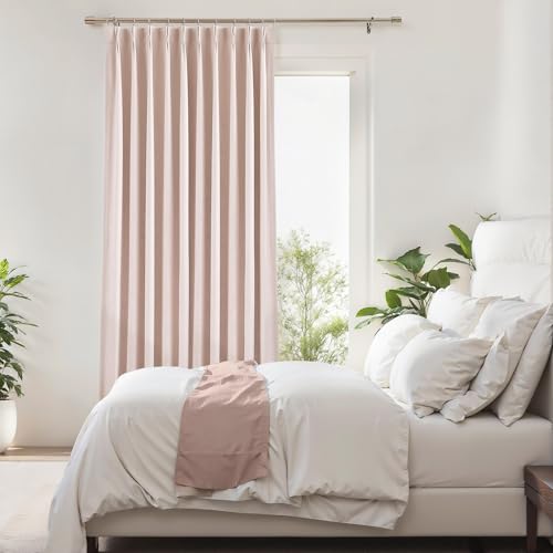 "Central Park Pink Pinch Pleat Blackout Curtain Panel with Hooks, 60""x102""x2 - with Full Blackout Liner, Linen Textured, Energy Efficient, Noise Reducing, Window Treatment Drape, Living Room Bedroom"