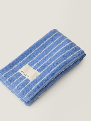 "WENSHUO Azure Holiday Striped Hand Towel,100% Combed Cotton,Soft Absorbent - Zero-twist construction. Gentle on skin. Chic decor aesthetic. Easy care, fade-resistant, machine washable. 29x13"", 1-pk"
