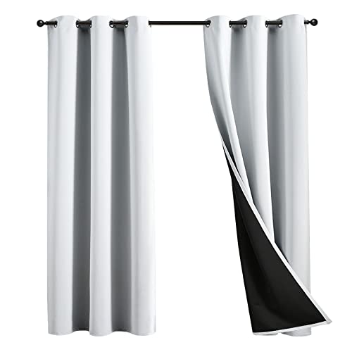 JSFLY 100% Blackout Curtains 63 inch Length for Bedroom, Thick Noise Reduction Thermal Insulated Grommet Window Drapes Room Darkening Curtains for Living Room, 2 Panels (42x63 inches,Off White)