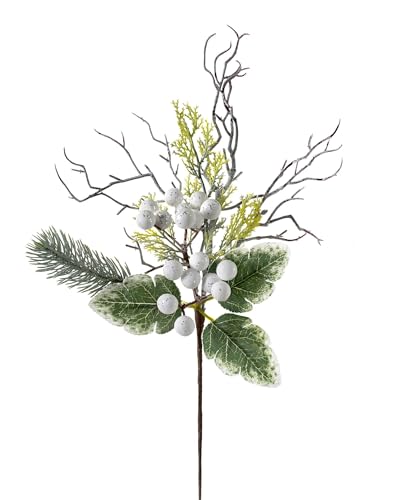 WeRChristmas Artificial Frosted Berries Pick Christmas Tree Decoration, White, 31 cm