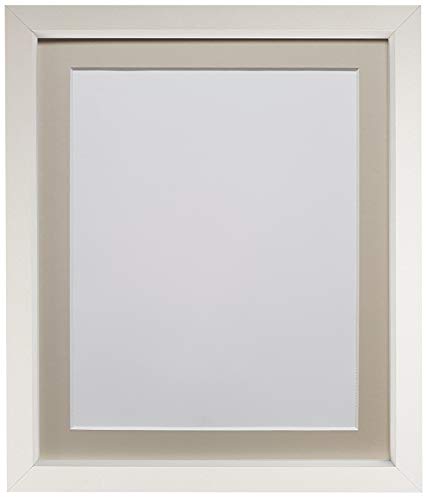 FRAMES BY POST Rio Picture Photo Frame, MDF Wood, White with Light Grey Mount, 12 x 10 Inch Image Size 10 x 8 Inch Plastic Glass