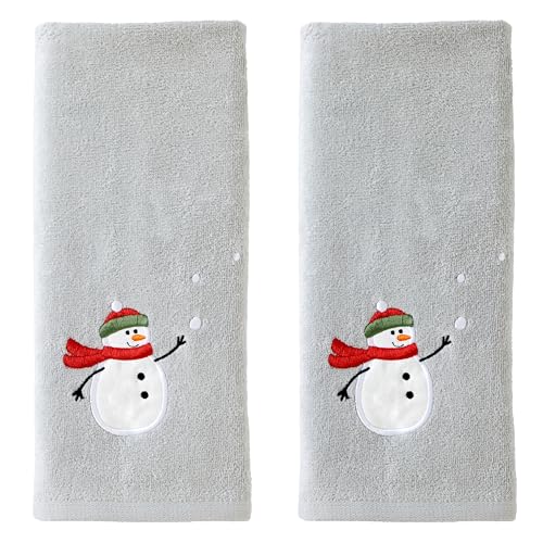 SKL Home Hand Towel Set for Bath/Kitchen/Bar & Gift, Cotton, Snowman with Snowballs, S