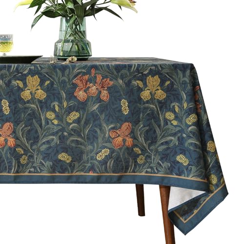 "patdrea Designer Blue Tablecloth for Square Tables,Luxury Velvet Wrinkle Free Floral Pattern Tablecloths,Decorative Table Cover Cloth for Kitchen Dining Room,67""*67"""