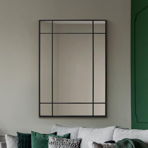 "MirrorOutlet The Fenestra - Black Modern Contemporary Wall Mirror 39"" X 27"" (100CM X 70CM) Silver Mirror Glass with Black Metal Frame.…"