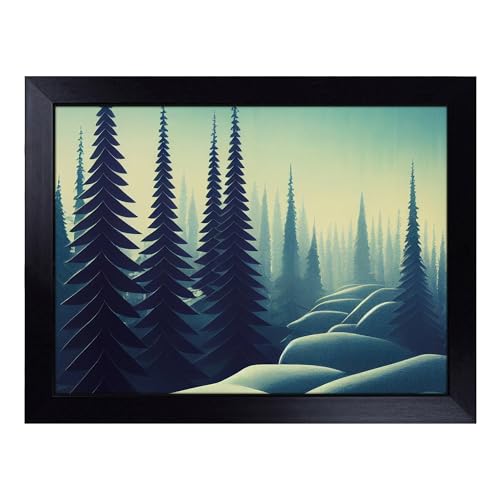 Lap Tray with Bean Bag Cushion, Pine Tree Forest At Winter - Handmade in the UK, Raised Wooden Edge, Padded Cushion, Heat-Resistant Wipe-Clean Surface, for Meals, Laptops and Crafts