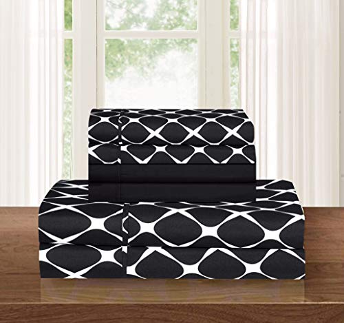 Elegant Comfort Luxury Softest and Coziest 6-Piece Bed Sheet Set, Wrinkle Resistant Milano Trellis Pattern - 1500 Thread Count Egyptian Quality Coziest Bedding Set, Black, King