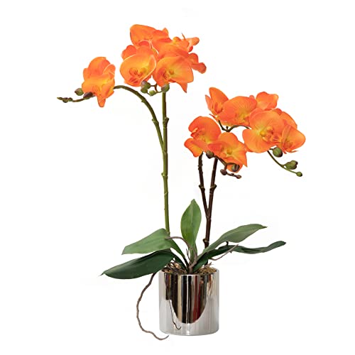 CXGS Artificial Orchid Flower Plant Real Touch Faux Orchids in Ceramic Vase Orange 19.7'' Fake Phalaenopsis Flower Arrangement Centerpiece Home Indoor Decor