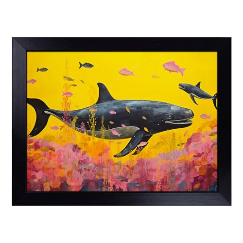 Lap Tray with Bean Bag Cushion, Whale Colour Field - Handmade in the UK, Raised Wooden Edge, Padded Cushion, Heat-Resistant Wipe-Clean Surface, for Meals, Laptops and Crafts