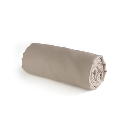 Pure Cotton - 100% Cotton Satin Fitted Sheet - Elegant and Soft Bed Linen - Standard 100 by Oeko-TEX - Washable at 40°C - 140 x 200 x 30 cm - Plain Taupe