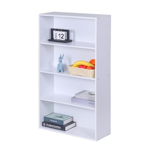 Relaxdays Bookcase with 4 Compartments, Adjustable Shelves, Free-Standing, White, 108x60x24 cm