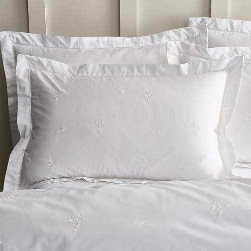 Bianca Lottie Floral Embroidery 180 Thread Count Cotton Oxford Pillowcase White