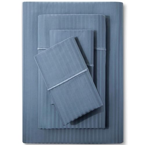 Feather & Stitch Bed Sheets King 4 Piece 100% Cotton 500 Thread Count Luxuriously Soft Crisp Cooling Cotton Sheets with Deep Pocket Sung fit with Premium Box Elastic (Blue)